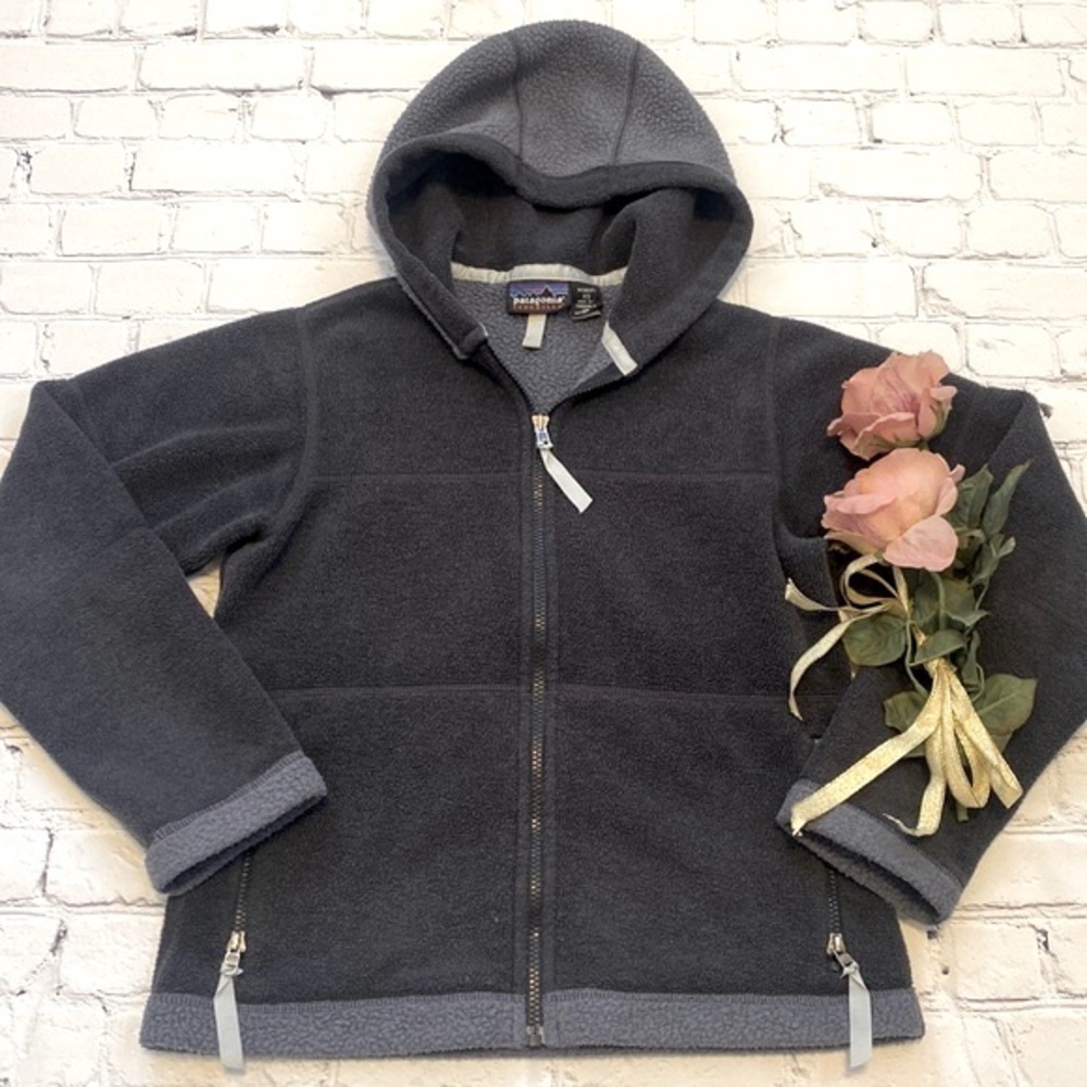 Patagonia Dark Gray Fleece Hooded Zip Jacket
